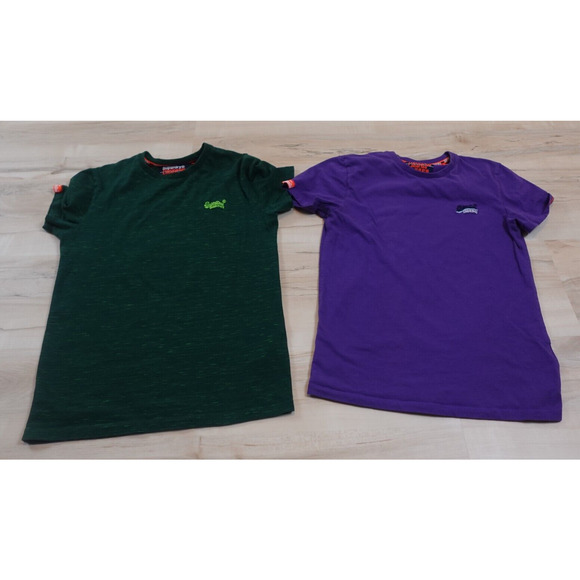 Superdry The Orange Label Tee Co. Men Small Logo T-Shirt Purple Green (Set of 2) - Picture 1 of 12
